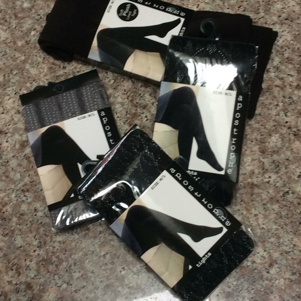 NWT lot of 4 APOSTROPHE black gray TIGHTS size M/L